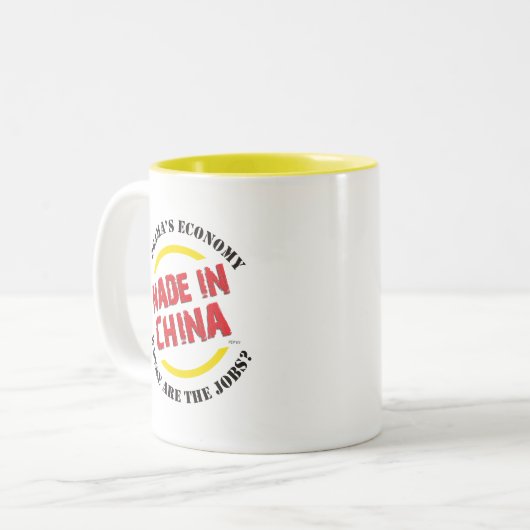 Made in China Tweekleurige Koffiemok (Voorkant links)