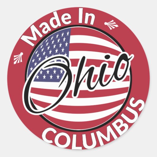 Made in Columbus Ohio United States Flag Ronde Sticker (Voorkant)