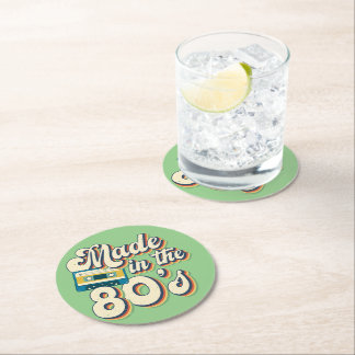 Made in de 80 Retro Wave esthetica Ronde Kartonnen Onderzetter