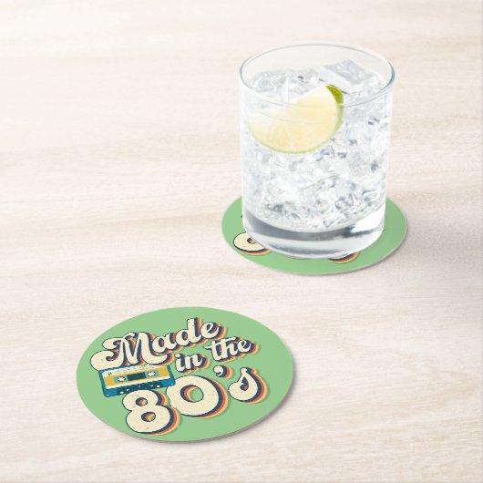 Made in de 80 Retro Wave  esthetica Ronde Kartonnen Onderzetter (Insitu)