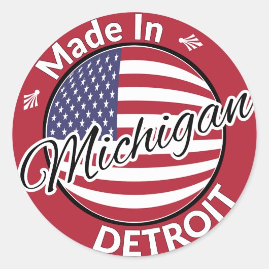 Made in Detroit Michigan USA Flag Ronde Sticker (Voorkant)