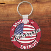 Made in Detroit Michigan USA Flag Sleutelhanger (Voorkant)