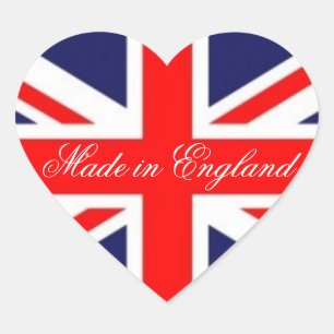 Made in England-Union Jack Flag-Heart Shape Hart Sticker