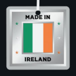 Made In Ireland Metalen Ornament<br><div class="desc">A square design featuring the Irish tricolour flag. There are decorative stars on either side of the flag,  and are coloured in the shades of the tricolour flag. The design elements are situated on a faux silver background.</div>