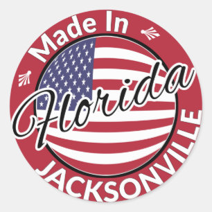 Made in Jacksonville Florida USA Flag Ronde Sticker