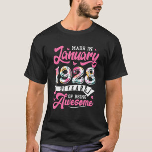 Made in januari 1928 Floral 95 jaar oude 95th Birt T-shirt