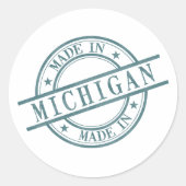 Made in Michigan Green Round Rubber Stamp Logo Ronde Sticker (Voorkant)