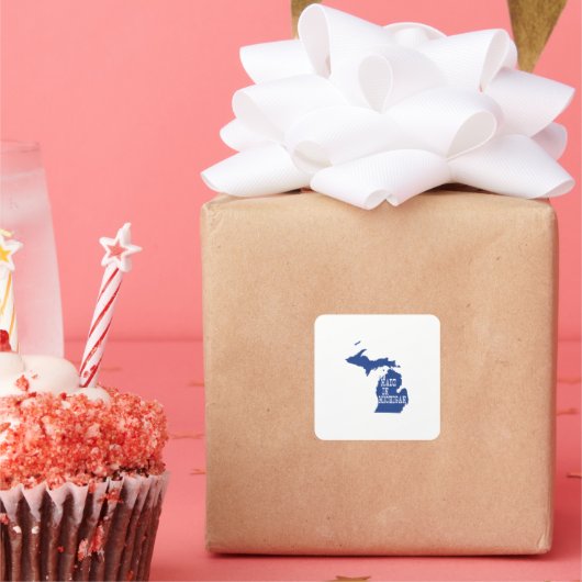 Made in Michigan Shaped Blue Michigander Vierkante Sticker (Feest)