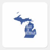 Made in Michigan Shaped Blue Michigander Vierkante Sticker (Voorkant)