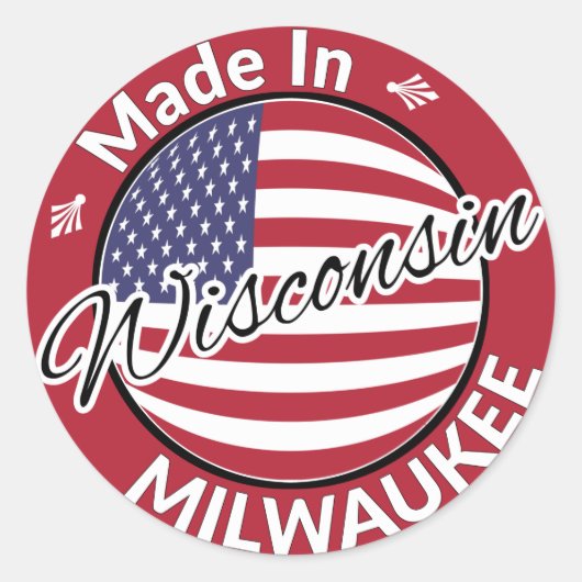 Made in Milwaukee Wisconsin USA Flag Ronde Sticker (Voorkant)