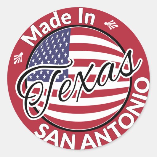Made in San Antonio Texas United States Flag Ronde Sticker (Voorkant)