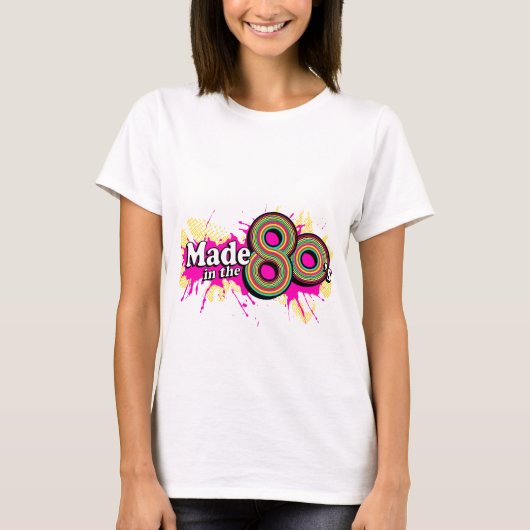 'Made in the 80' dames multi-roze logo t-shirt (Voorkant)