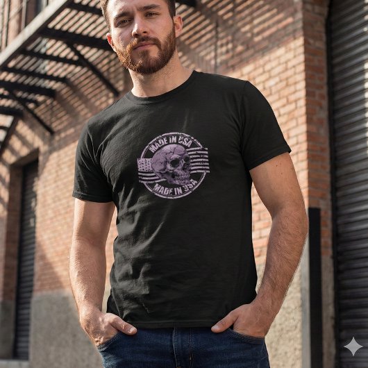 Made in USA Distressed Purple Skull  Men's T-Shirt