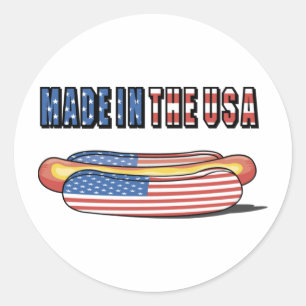 Made in USA Patriotic Hot Dog Ronde Sticker