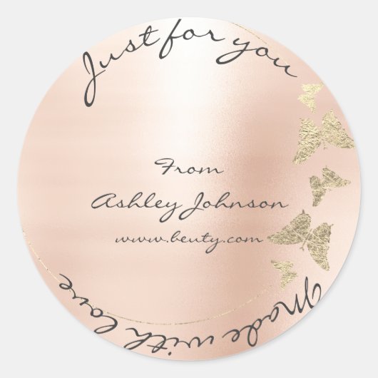 Made Love for you Name Butterfly Blush Roos Gold Ronde Sticker (Voorkant)