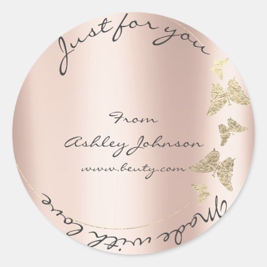 Made Love for you Name Butterfly Powder Roos Gold Ronde Sticker (Voorkant)