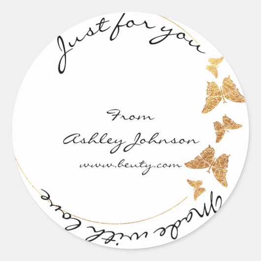 Made Love for you Name Butterfly White Gold Ronde Sticker (Voorkant)