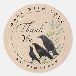 Made met liefde Dank je Crow Bird Classic Round S Ronde Sticker