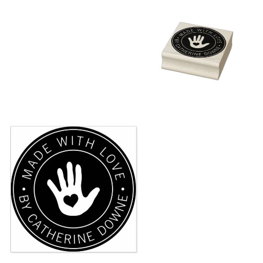 Made met liefde op naam van het hart rubberstempel (Gestempeld)
