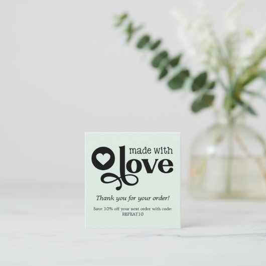 Made met Liefde Persoonlijke Orde Dank u Vierkant Vierkante Visitekaartje (Staand voorkant)