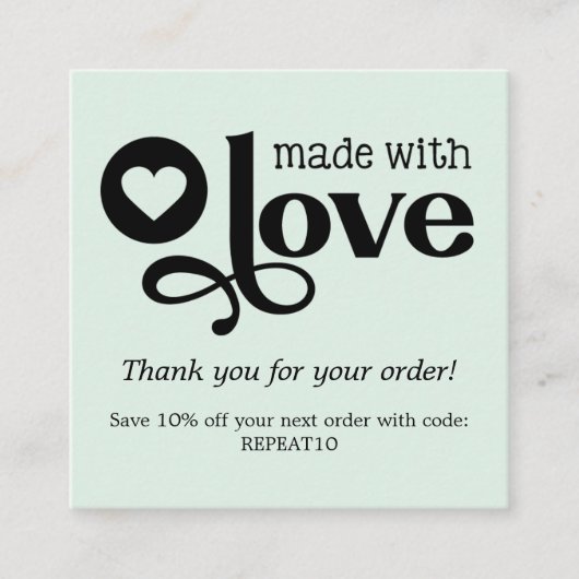 Made met Liefde Persoonlijke Orde Dank u Vierkant Vierkante Visitekaartje (Voorkant)