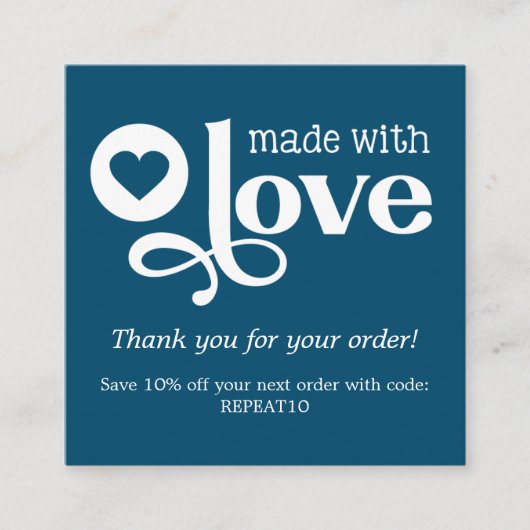 Made met Liefde Persoonlijke Orde Dank u Vierkant Vierkante Visitekaartje (Voorkant)