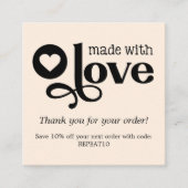 Made met Liefde Persoonlijke Orde Dank u Vierkant Vierkante Visitekaartje (Voorkant)