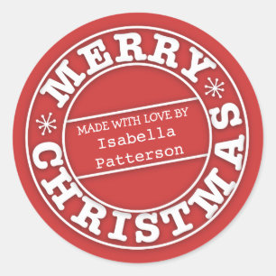 Made met liefde van vrolijk kerstrecker ronde sticker