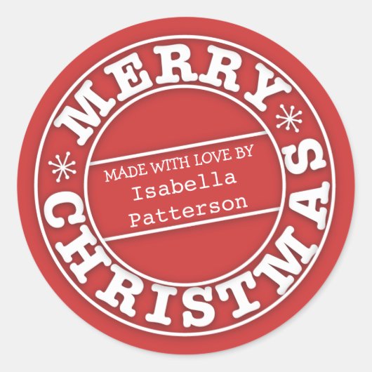 Made met liefde van vrolijk kerstrecker ronde sticker (Voorkant)