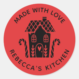 Made met liefdesrode kerst ronde sticker