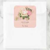 Made met liefdesroze & White Rose Bouquet Vierkante Sticker (Tas)
