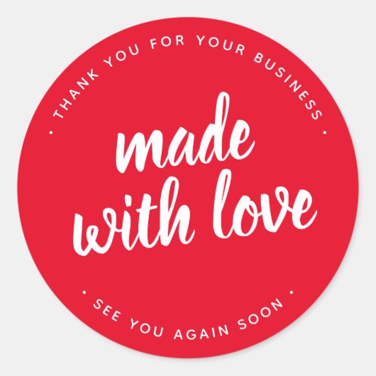 Made met Love Bold Script Red Round Sticker (Voorkant)