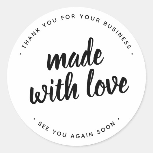 Made met Love Bold Script White Round Sticker (Voorkant)