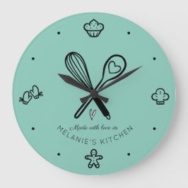 Made met Love Cute Baking Whisk Blauwgroen Blue Grote Klok