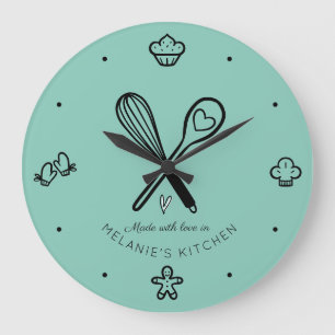 Made met Love Cute Baking Whisk Blauwgroen Blue Grote Klok