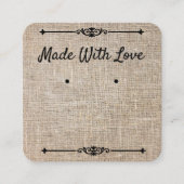 Made met Love Earring Card Natural Jute Vierkante Visitekaartje (Voorkant)