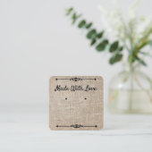 Made met Love Earring Card Natural Jute Vierkante Visitekaartje (Staand voorkant)
