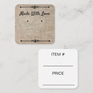 Made met Love Earring Card Natural Jute Vierkante Visitekaartje