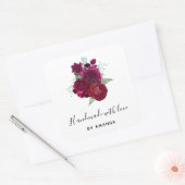 Made met Love Elegant Magenta Roos Floral Bouquet Vierkante Sticker (Envelop)