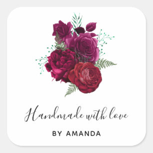 Made met Love Elegant Magenta Roos Floral Bouquet Vierkante Sticker