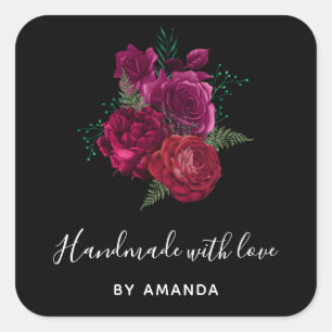 Made met Love Elegant Magenta Roos Floral Bouquet Vierkante Sticker