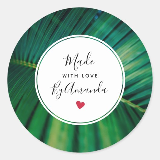 Made met Love Green Tropical Leaf Photo Ronde Sticker (Voorkant)