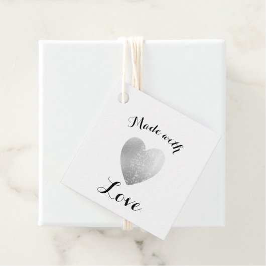 Made met Love Heart Stamp Faux Silver Foil Bedankjes Labels (In situ)
