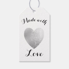 Made met Love Heart Stamp Faux Silver Foil Cadeaulabel