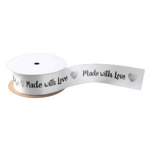Made met Love Heart Stamp Faux Silver Foil Satijnen Lint