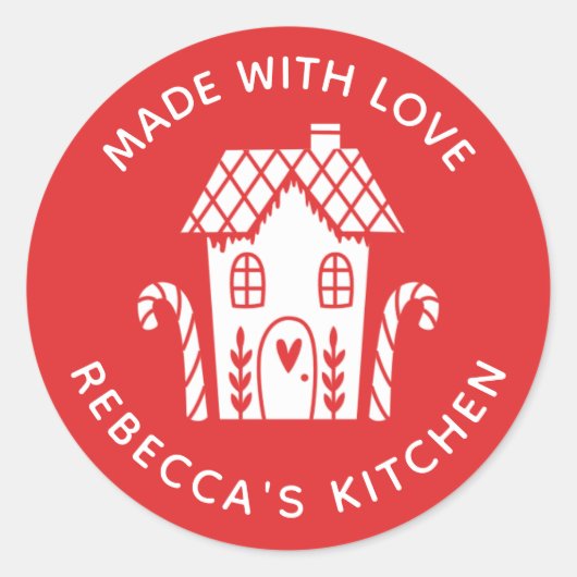 Made met Love Red Kerstmis Klassic Round Stick Ronde Sticker (Voorkant)