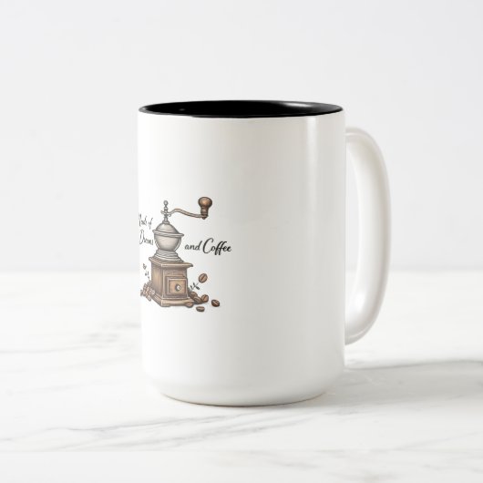 "Made of Dreams and Coffee" tweekleurige Mok - Kof (Voorkant rechts)