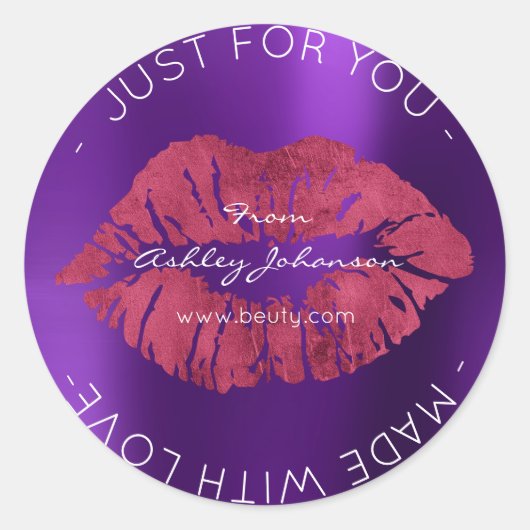 Made with Love Amethyst Paarse Maroon Makeup Lips Ronde Sticker (Voorkant)
