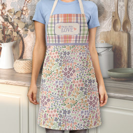 Made with Love Apron – Pastel Plaid & Blooms Schort