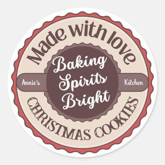 Made with Love Baking Spirits Bright Christmas Ronde Sticker (Voorkant)